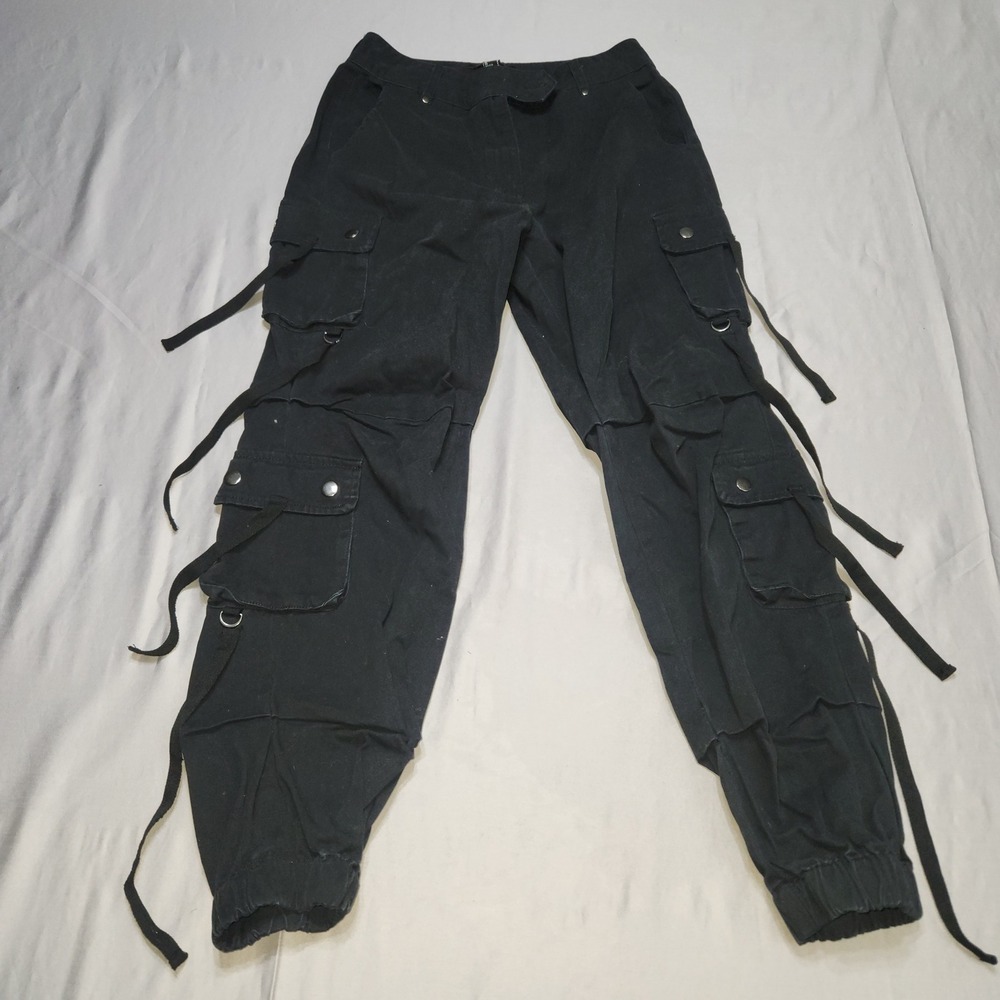 Forever 21 Black Cargo Jogger Pants Straps Techwear Streetwear Small